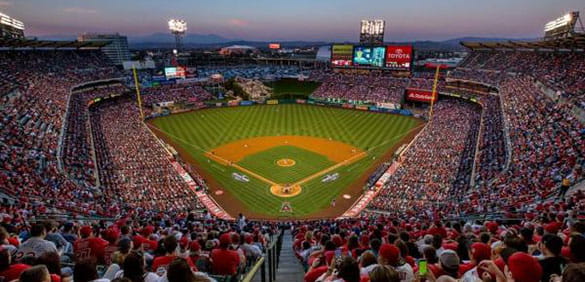 Anaheim Ducks stadium at dusk